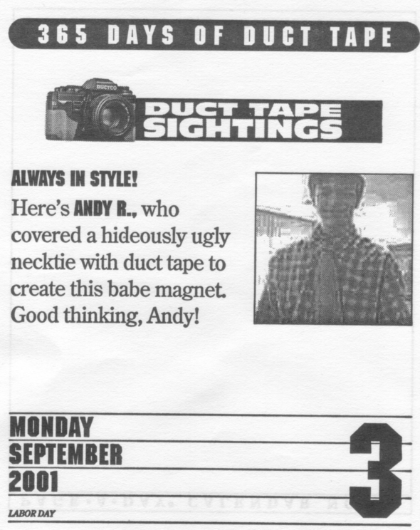 Clip from calendar with me and my duct tape tie